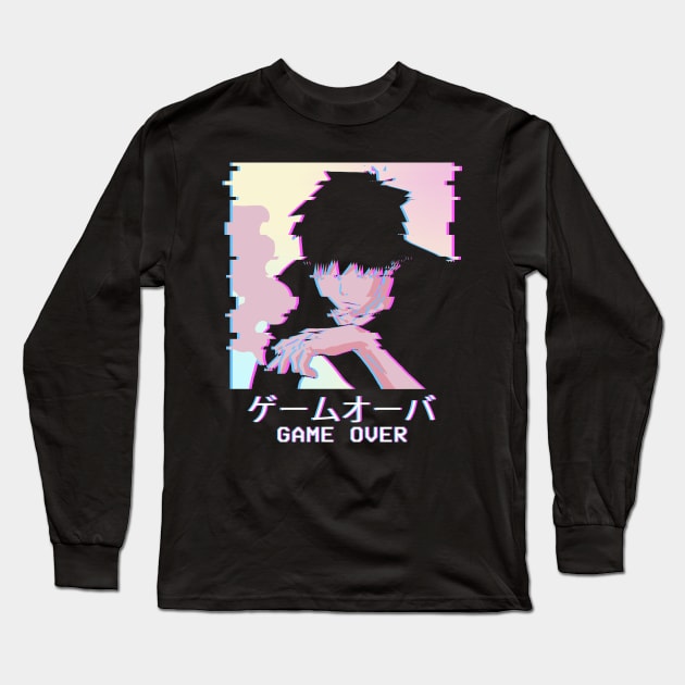 Emo Anime Boy Game Over Lofi Vaporwave Otaku Weeb Long Sleeve T-Shirt by Alex21